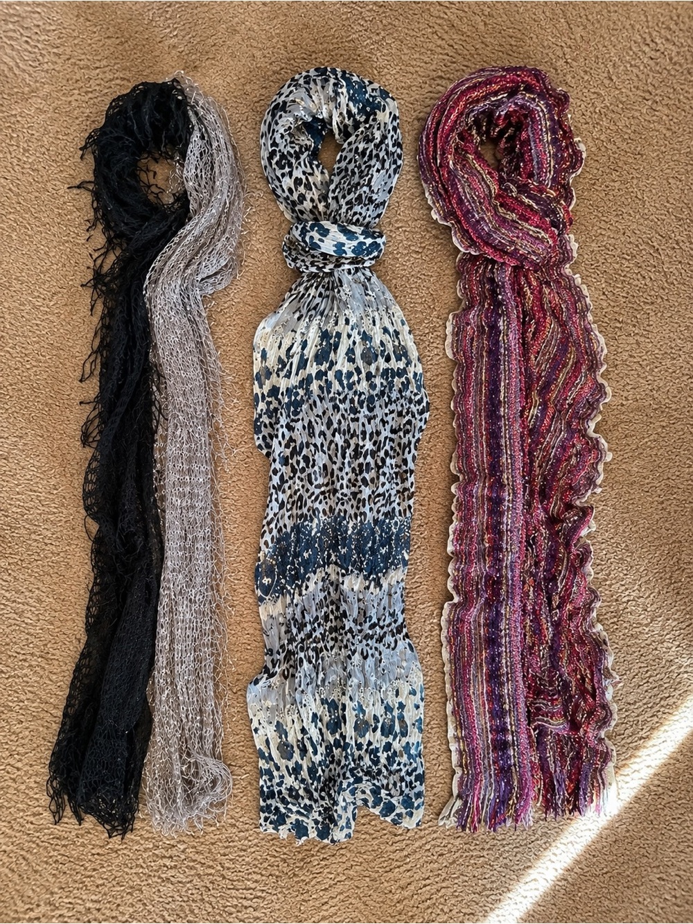 3 Lightweight Women's Scarves - Black, Gray, Blue/White, and Pink/Red Options